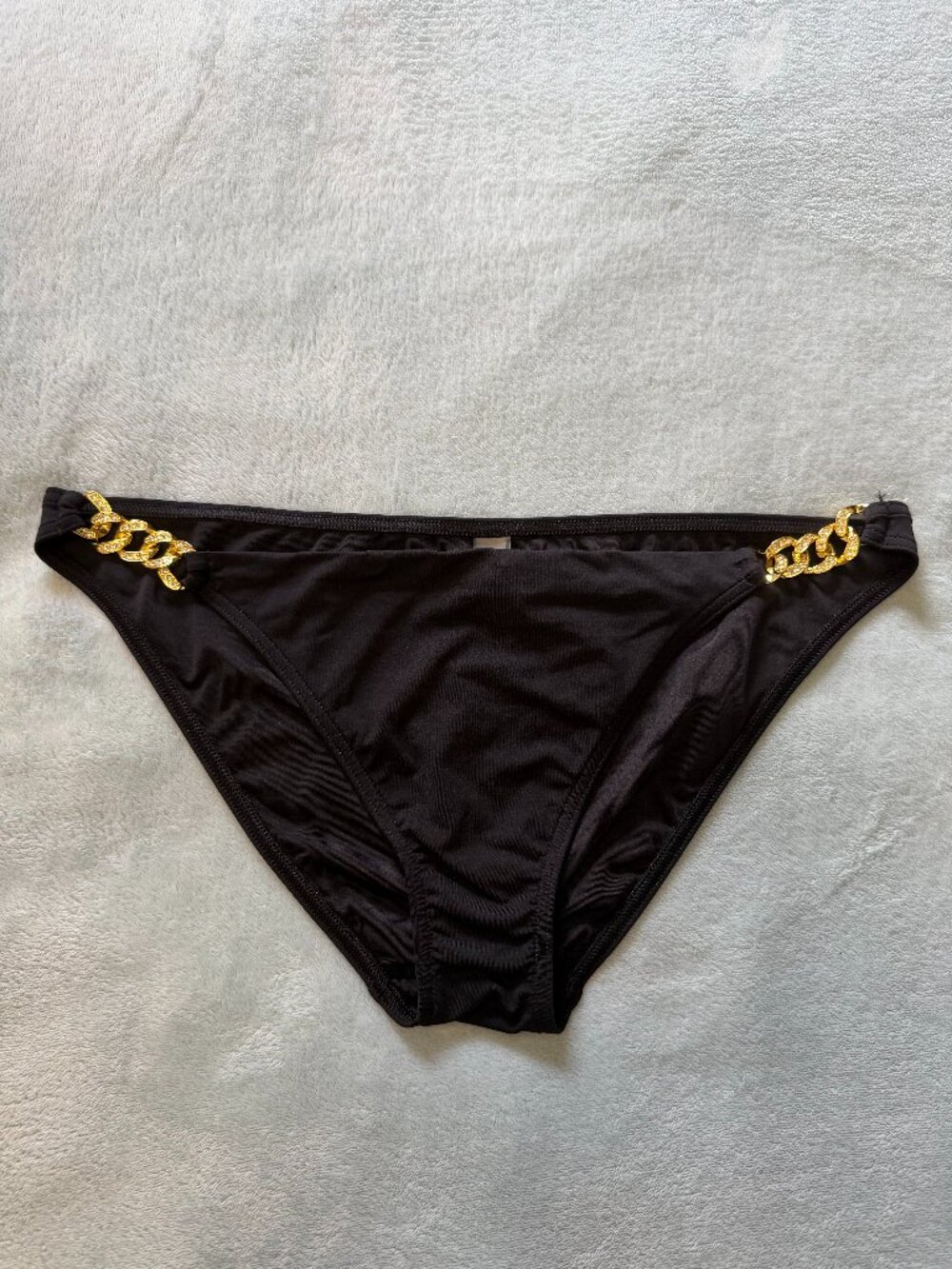 Victoria's Secret Black Bikini Bottoms Size Large Gold Chain Side Swimwear